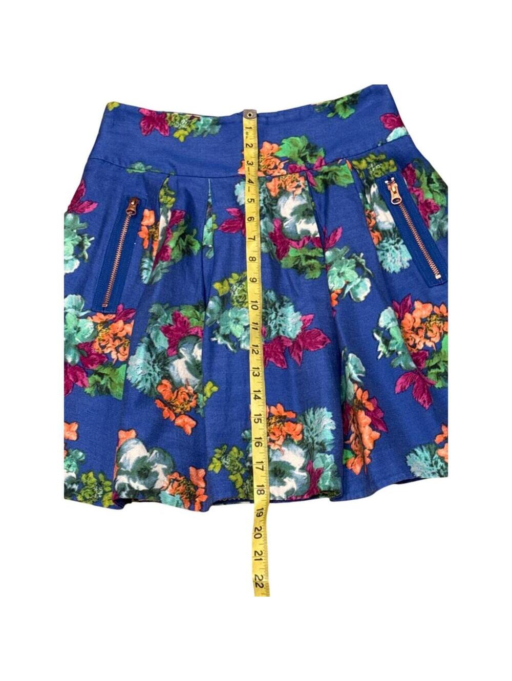 Anthropologie Maeve Silk Mini Skirt Garden Days 4 Blue floral fairy summer party - Picture 7 of 8